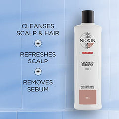 Nioxin System 3 Scalp Cleansing Shampoo with Peppermint Oil, For Color Treated Hair with Light Thinning, 16.9 fl oz