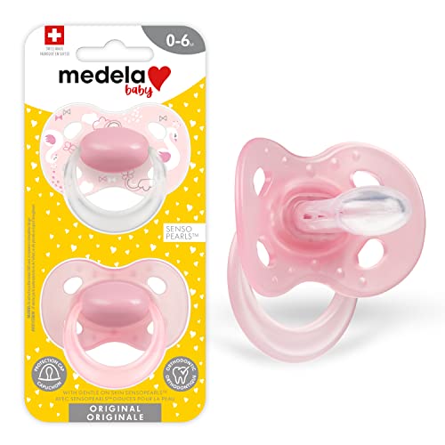 Medela Baby Pacifier | 0-6 Months | BPA-Free | Lightweight & Orthodontic | 2-Count | Pink and Pink with Swan and Butterfly Design