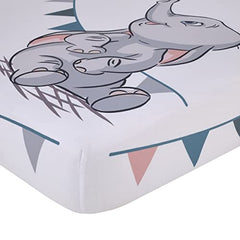 Disney Dumbo Gray, Teal, and White"Hello Baby" Nursery Photo Op Fitted Crib Sheet