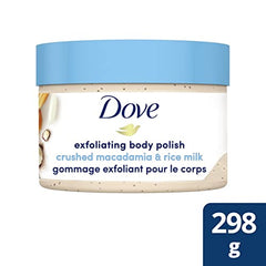 Dove Exfoliating Body Polish moderate exfoliant Macadamia & Rice Milk gentle to skin microbiome 298 g