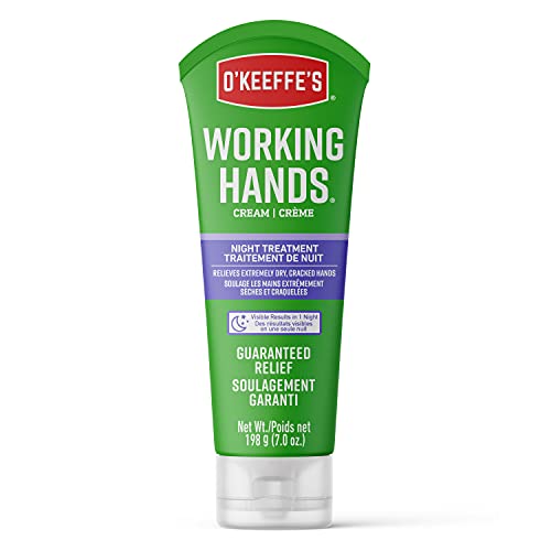O'Keeffe's Working Hands Night Treatment Hand Cream 2pk, Restorative Lotion Works While You Sleep, Deep Conditioning Oils, Two 7oz/198g Tubes, (Pack of 2), 107623, White