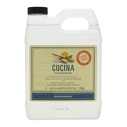 Fruits & Passion's Cucina Hand Soap with Olive Oil Refill, Sea Salt and Amalfi Lemon, 1L