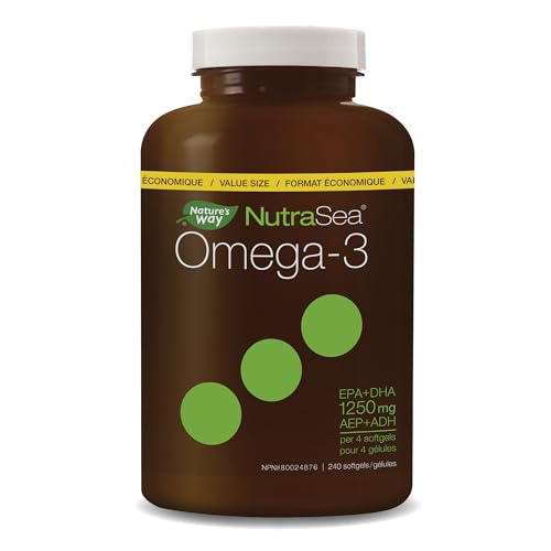 Nature's Way NutraSea Omega-3 Supplement Soft Gels with Zesty Lemon Flavour – EPA and DHA Fish Oil – Support Healthy Heart and Brain Function in Kids 14+ and Adults, 240 Softgels, Value Size
