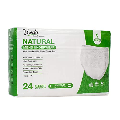 Veeda Natural Incontinence Underwear for Men, Maximum Absorbency, Large Size, 24 count