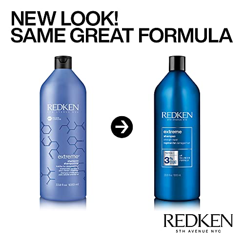 REDKEN Shampoo for Damaged Hair, Repairs Strength and Adds Flexibility, Infused With Proteins, Extreme, 1000 ml