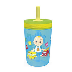 Zak Designs Cocomelon Kelso Tumbler Set, Leak-Proof Screw-On Lid with Straw, BPA-Free, Made of Durable Plastic and Silicone, Perfect Bundle for Kids (15 oz, 2pc Set)