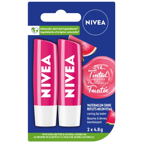 NIVEA Watermelon Shine Lip Balm, (2 X 4.8g) | Subtle Pink Tinted Lip Care, 24H Hydration