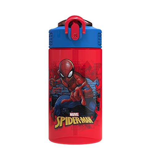 Zak Designs Marvel Spider-Man Kids Water Bottle with Spout Cover and Carrying Loop, Durable Plastic, Leak-Proof Water Bottle Design for Travel (16 oz, Non-BPA)