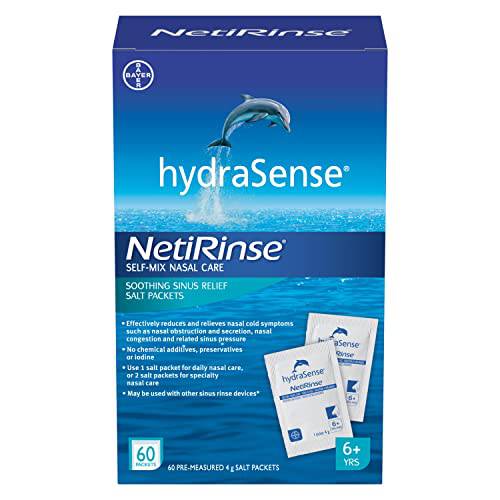 hydraSense NetiRinse Refill Salt Packets, Universal Pre-Measured Self-Mix Packets, Reduces and Relieves Nasal Cold Symptoms, 60 Sachets