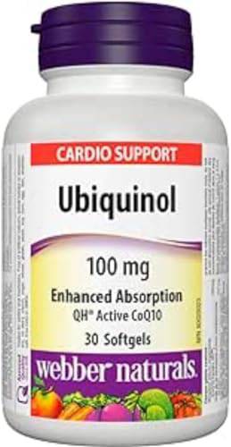 Webber Naturals Ubiquinol QH Active Coenzyme Q10 (CoQ10) 100mg, 30 Softgels, Enhanced Absorption and Higher Concentration, Premium CoQ10 for Energy, Antioxidant, and Heart Support