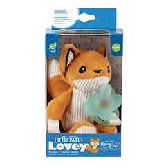 Dr. Brown's Baby Lovey Pacifier & Teether Holder, Fox with Teal HappyPaci, 100% Silicone, 0-6m