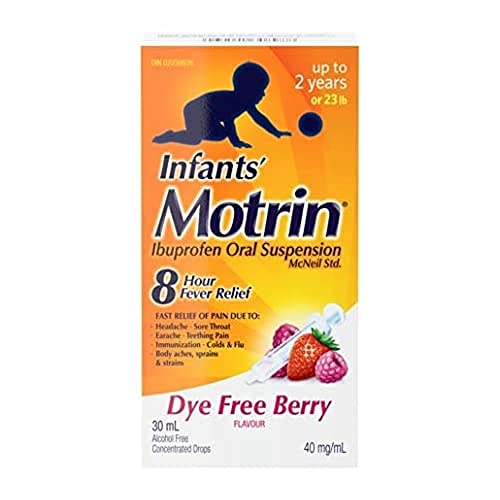 Motrin Infants' Ibuprofen Oral Suspension Concentrated Drops Dye Free Berry Flavour 30 mL
