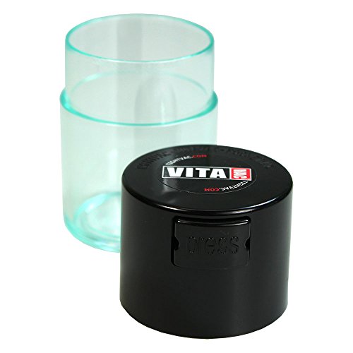 Tightpac America Vitavac-Pocketvac Vacuum Sealed Pill Box and Vitamin Container, 1/2-Ounce, Clear Body/Black Cap