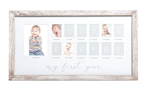 Pearhead My First Year Photo Moments Baby Keepsake Picture Frame, Baby’s First Year Photo Frame, Mother’s Day Accessory, Gender-Neutral Baby Milestone Nursery Décor, Rustic