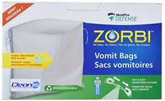 Zorbi Biodegradable Vomit Bags with Super Absorbent Pads, White, 20 Count