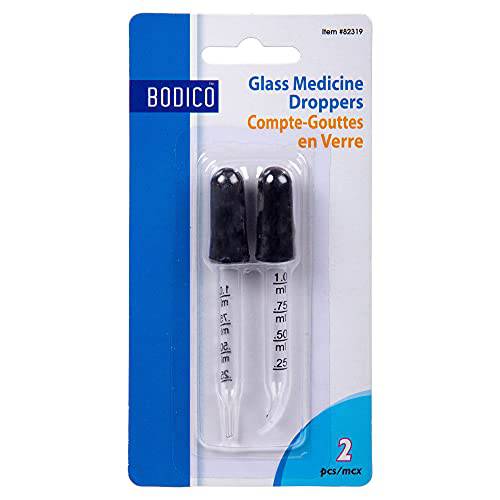 Bodico 2-Piece Glass Medicine Dropper with Bent and Straight Tip for Accurate Easy Dose and Measurement, Black