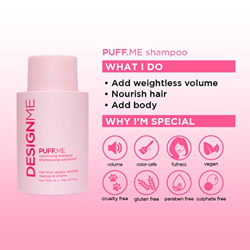 DESIGNME PUFF.ME Volumizing Shampoo | Sulfate and Paraben Free Hydrating Volume Shampoo | Colour-safe Shampoo for Instant Volume, 300mL