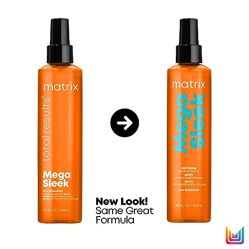 Matrix Leave-In Spray, Mega Sleek Iron Smoother Defrizzing Leave-In Spray, Heat Protectant, Detangler Spray, Leaving Hair Smooth and Frizz-Free, For All Hair Types, 250ml (Packaging May Vary)