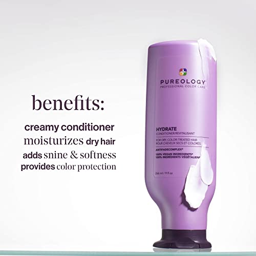 Pureology Moisturizing Conditioner, For Medium to Thick Hair Textures, Ideal for Dry & Colour Treated Hair, Sulfate-Free, Vegan, Hydrate, 266 ml