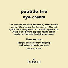 boscia Eye Cream for Daily Use. Target Your Undereye. Hydrating, Age-Degying, & Brightening Undereye Cream for Fine Lines & Wrinkles. Vegan, Cruelty-Free, Natural, & Clean Skincare. Peptide Blend