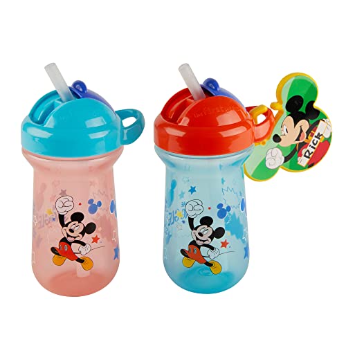  The First Years Disney Mickey Mouse Toddler Straw Cups - Disney  Toddler Cups with Name Tag Charm - 18 Months and Up - 10 Oz - 2 Count :  Video Games