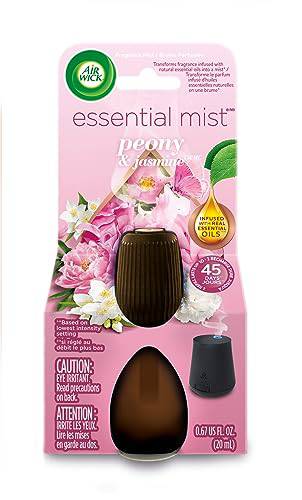 Air Wick Essential Mist Diffuser,Peony & Jasmine, Provides up to 45 days fragrance on low setting, 1 Count