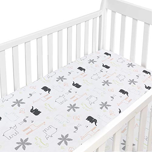 Kushies Baby 100% Breathable Cotton Percale Baby Crib Sheet, Fully Elasticized - Made in Canada 28" x 52" Multi Jungle Animal