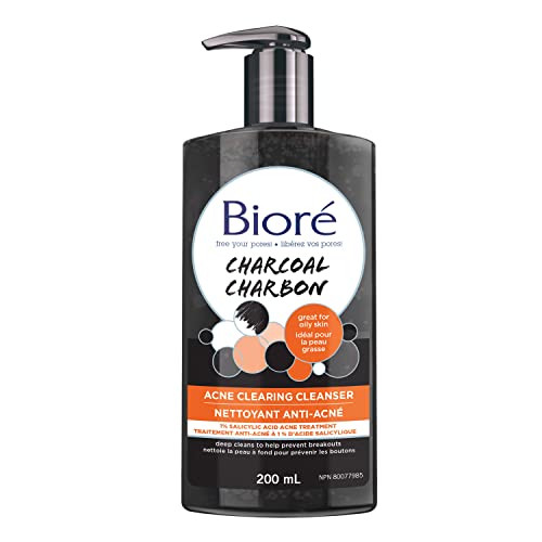 Bioré Charcoal Acne Clearing Cleanser, Salicylic Acid Facial Wash for Oily, Acne Prone Skin (200 mL) - Packaging May Vary