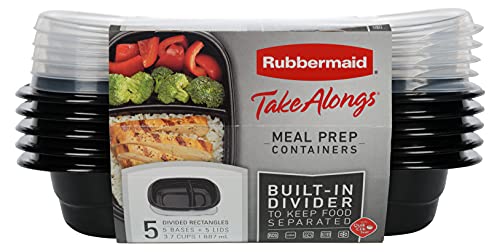 Rubbermaid TakeAlongs Divided Base Container, Black, Set of 5 (2042882)