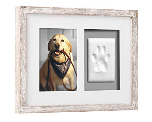 Pearhead Pawprint Keepsake Picture Frame and Clay Impression Kit, Pet Owner Gift, Distressed Gray, 4 Piece Set