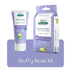 Aleva Naturals Stuffy Nose Kit - 2 Piece| Nose 'n' Blows Wipes | Sleep Easy Chest Rub | Natural | Organic | Hypoallergenic | Biodegradable | Sensitive Skin | Soothing & Moisturizing | Unbleached