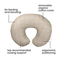 Boppy Nursing Pillow Organic Original Support, Sand Criss Cross, Ergonomic Nursing Essentials for Bottle and Breastfeeding, Firm Hypoallergenic Fiber Fill with 100% Organic Cotton Nursing Pillow Cover