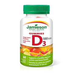Jamieson Vitamin D3 1,000 IU Gummies - Orange, Strawberry, Lemon Flavour, 60 Gummies