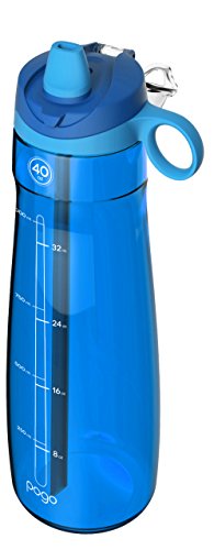 Pogo BPA-Free Tritan Plastic Water Bottle with Soft Straw, 40 Oz, Blue