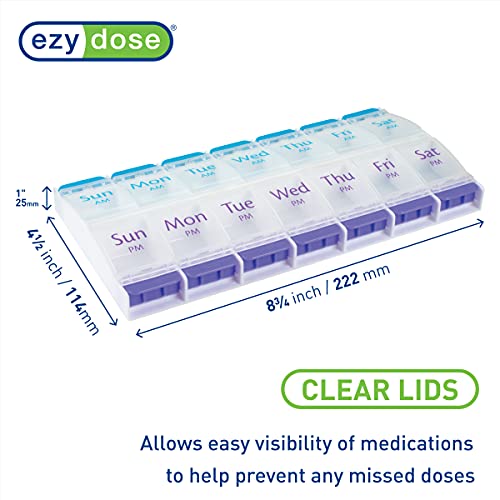 EZY DOSE Weekly (7 Day) 4 Times a Day Push Button Pill Organizer and  Vitamin Planner