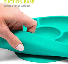 bblüv - Yümi - Silicone Suction Plate & Spoon Set for Baby, Infants and Toddlers, Anti-Spill, Microwave and Dishwasher Safe (Aqua)