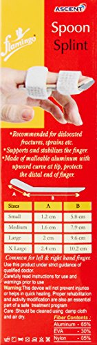 Flamingo Spoon Splint for Dislocated Fractures, Sprains - Aluminium Straightening Finger Corrector Brace with Adjustable Velcro Strap - X Large, White