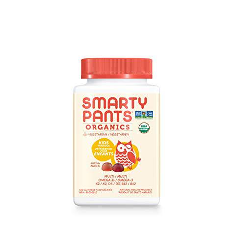 SmartyPants Gummy Vitamins Organic Gummy Kids Daily Multivitamin: Probiotic, Vitamin C, D3 & Zinc for Immunity, Biotin, Omega 3, B6, Methyl B12 for Energy (Single Bottle, 30 Day Supply), Orange, 120 count