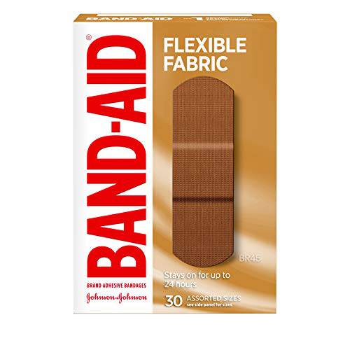 Band-Aid® Brand Flexible Fabric Adhesive Bandages, Flexible Protection & Care of Minor Cuts & Scrapes, Quilt-Aid Pad for Painful Wounds, Light Brown Skin Tone (BR45), Assorted Sizes, 30 ct