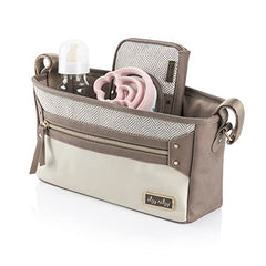 Itzy Ritzy Adjustable Stroller Caddy – Stroller Organizer Featuring Two Built-in Pockets, Front Zippered Pocket and Adjustable Straps to Fit Nearly Any Stroller, Vanilla Latte, CAD7000