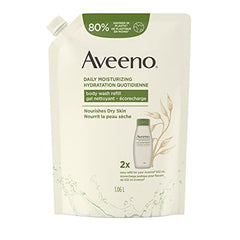 Aveeno Daily Moisturizing Body Wash Pouch - Oat, Emollients - Eco Friendly Refill Pouch - Dry Skin - 1.06L, white