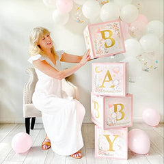 Kate Aspen Elephant, Pink Boxes with Letters for Baby Shower Decoration Little Peanut, One Size
