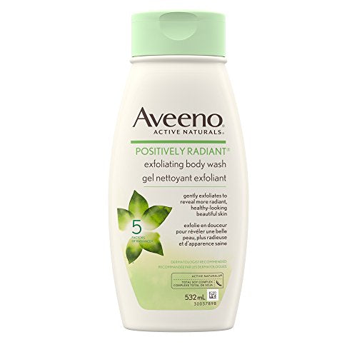 Aveeno Positively Radiant Exfoliating Body Wash - Dry Skin Exfoliant - Soy, Colloidal Oatmeal, 532 mL