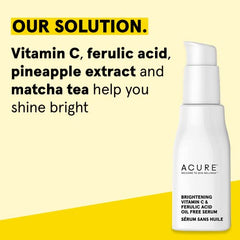 Acure - Daily Brightening Vitamin C Serum with Ferulic Acid 1 fl oz - Brightening Face Serum for Glow, Clear Skin, & Oily Skin - Pineapple Extract & Matcha Tea to Help you Shine Bright - All Skin Type