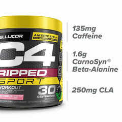 C4 Ripped Sport Pre Workout Powder Strawberry Watermelon, Informed-Choice Certified, Preworkout Energy Supplement for Men & Women, 225 g (Pack of 1)