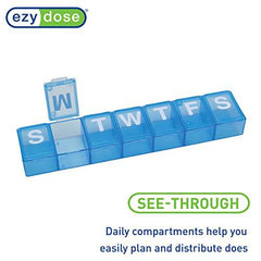 EZY DOSE Weekly (7-Day) Pill Organizer, Vitamin Planner, and Medicine Box, X-Large Compartments, Blue