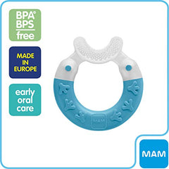 MAM Baby Toys, Teething Toys, Bite and Brush Teether, Boy 3+ Months (1 Count), MAM Baby Toothbrush Teether for Baby Boy Teething Pain, Baby Essentials, 75 Servings