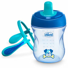 Chicco 7oz. Semi-Soft Trainer with Bite-Resistant Spout and Spill-Free Lid | Removable, Non-Slip Handles | Top-Rack Dishwasher Safe | Easy to Hold Ergonomic Indents | Blue| 6+ Months