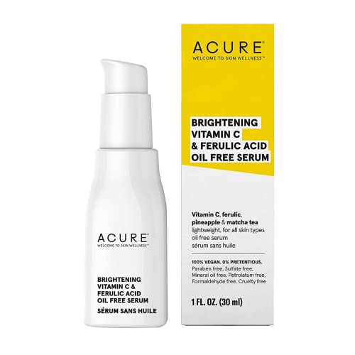 Acure - Daily Brightening Vitamin C Serum with Ferulic Acid 1 fl oz - Brightening Face Serum for Glow, Clear Skin, & Oily Skin - Pineapple Extract & Matcha Tea to Help you Shine Bright - All Skin Type