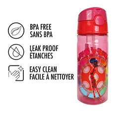 Miraculous Ladybug Flip Top Water Bottle with Handle for Kids, Storage Capacity 500ml, Lightweight, Leak-proof and Portable